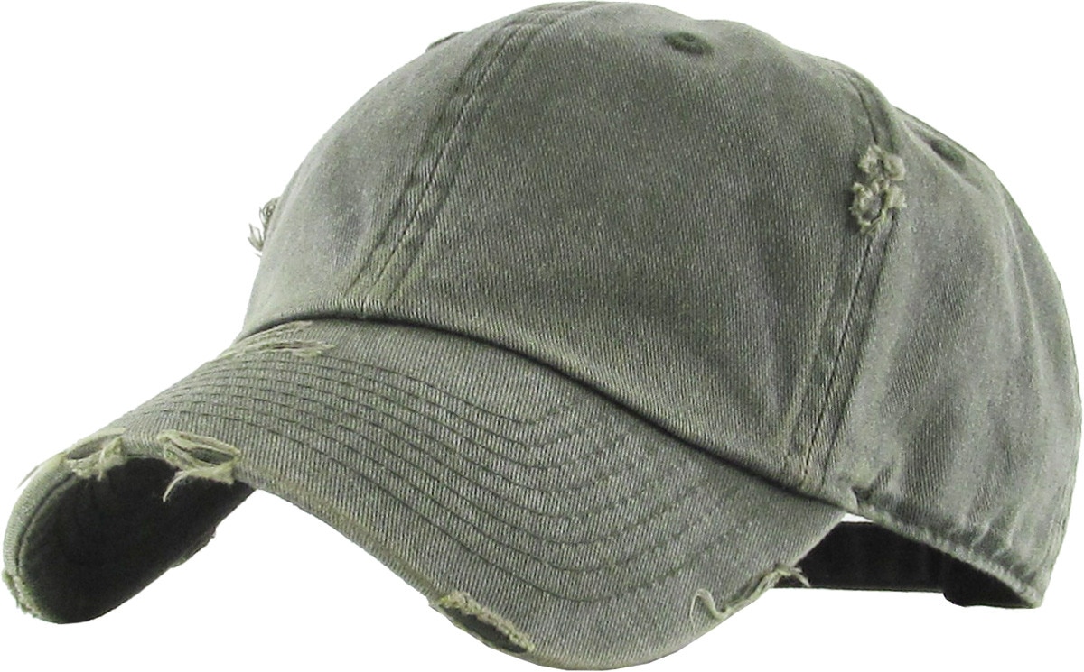 Pigment Washed Olive Distressed Vintage Baseball Cap Front Side View